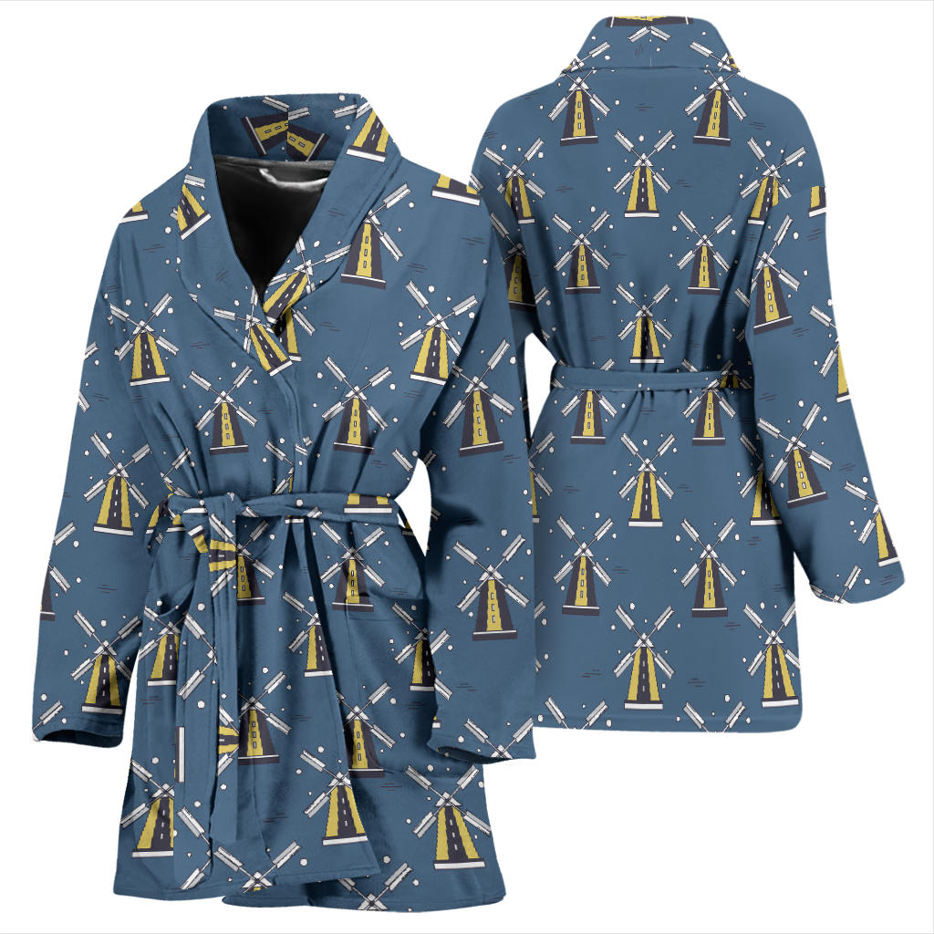 Windmill Pattern Print Design 03 Women Bathrobe