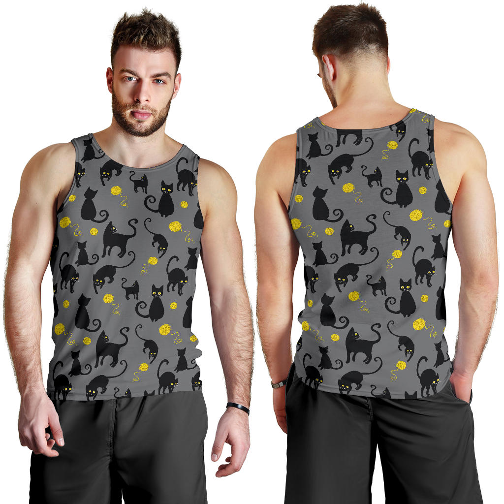 Black Cat Yellow Yarn Print Pattern Men Tank Top