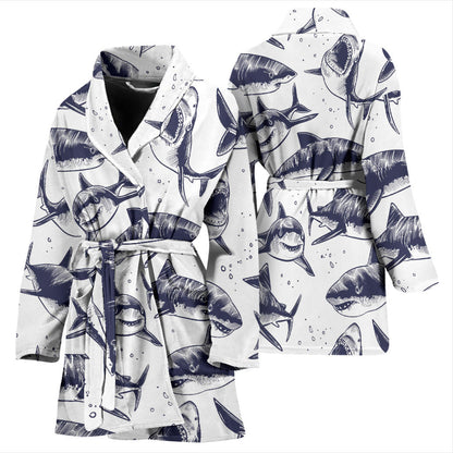 Great White Shark Pattern Print Design 02 Women Bathrobe
