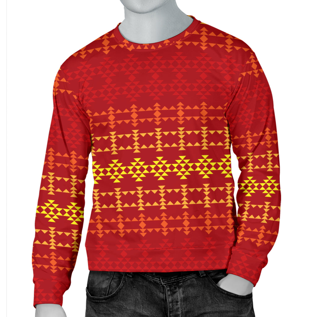Southwest Red Gold Design Themed Print Men Long Sleeve Sweatshirt