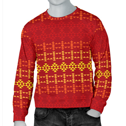Southwest Red Gold Design Themed Print Men Long Sleeve Sweatshirt