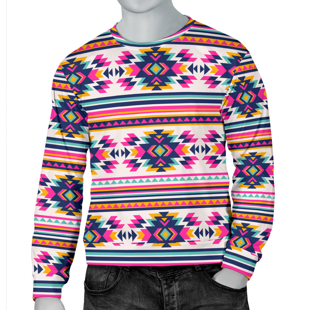 Indian Navajo Neon Themed Design Print Men Long Sleeve Sweatshirt