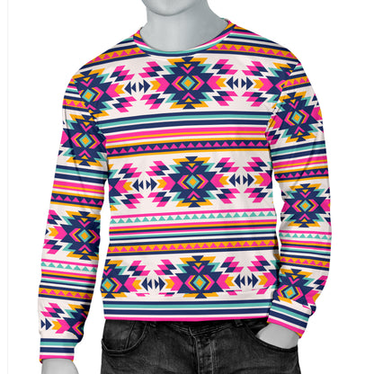 Indian Navajo Neon Themed Design Print Men Long Sleeve Sweatshirt