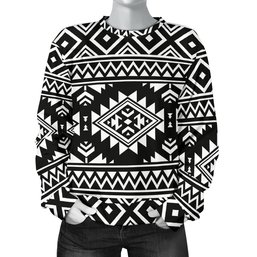Aztec Black White Print Pattern Women Long Sleeve Sweatshirt