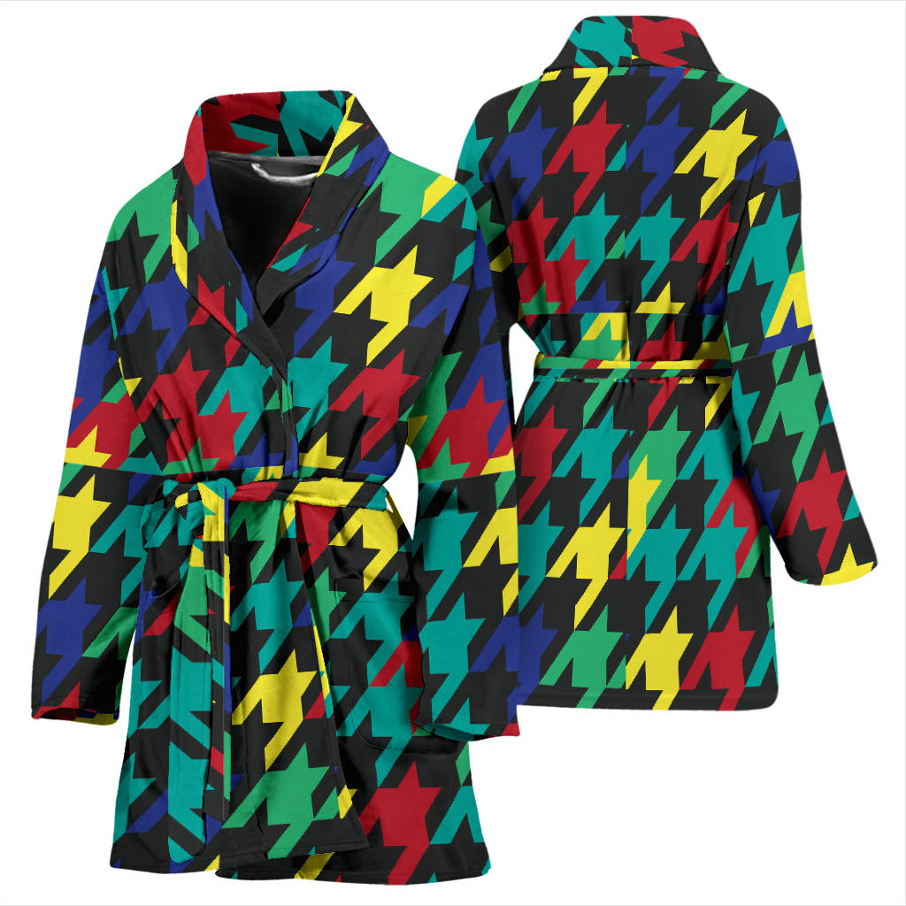 Houndstooth Colorful Pattern Print Design 02 Women Bathrobe