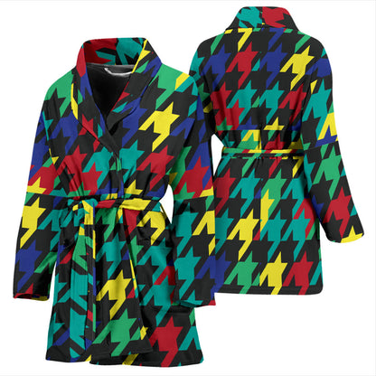 Houndstooth Colorful Pattern Print Design 02 Women Bathrobe