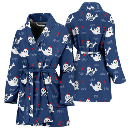 Sea Lion Print Design LKS403 Women Bathrobe