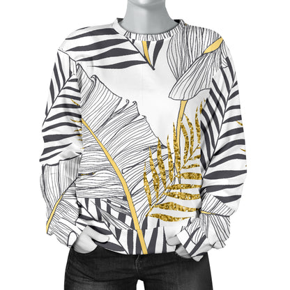 Gold Glitter Tropical Palm Leaves Women Long Sleeve Sweatshirt