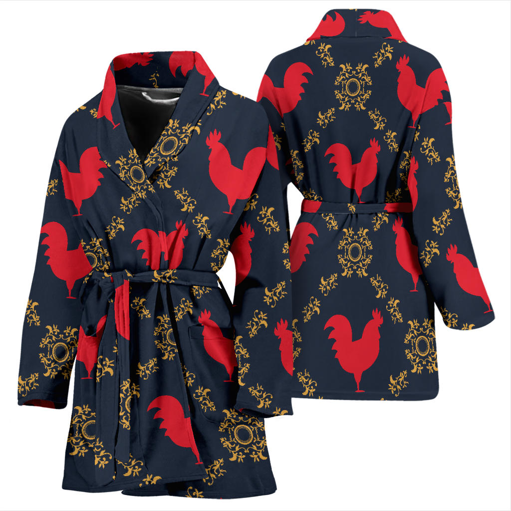 Rooster Pattern Print Design A02 Women Bathrobe
