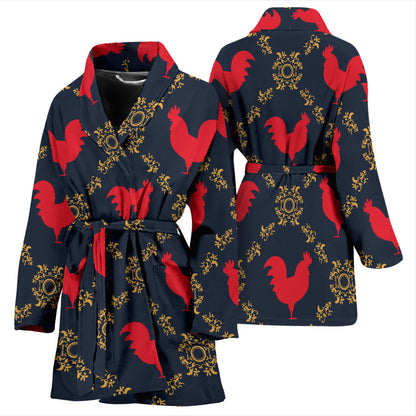Rooster Pattern Print Design A02 Women Bathrobe