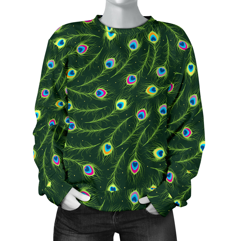 Peacock Feather Green Design Print Women Long Sleeve Sweatshirt