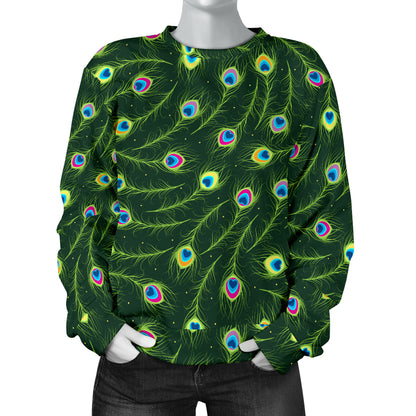 Peacock Feather Green Design Print Women Long Sleeve Sweatshirt