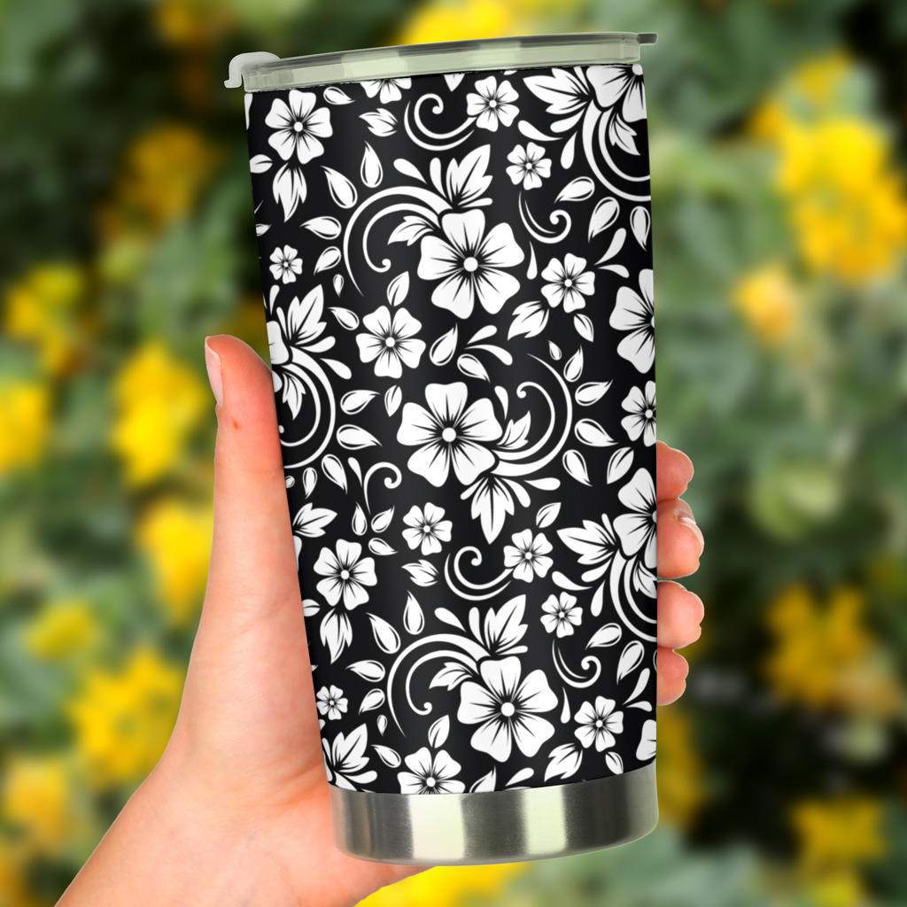 Floral Black White Themed Print Tumbler