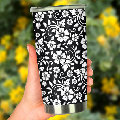 Floral Black White Themed Print Tumbler