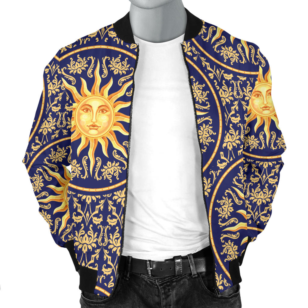 Celestial Gold Sun Face Men Bomber Jacket