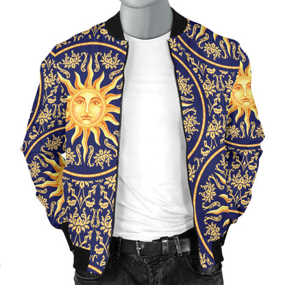 Celestial Gold Sun Face Men Bomber Jacket