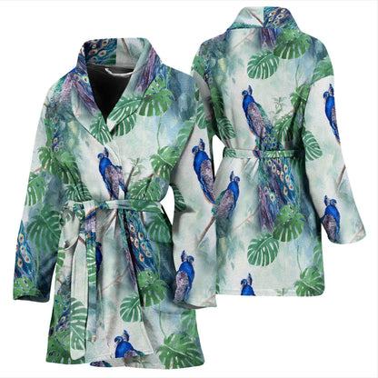 Peacock Pattern Print Design A02 Women Bathrobe