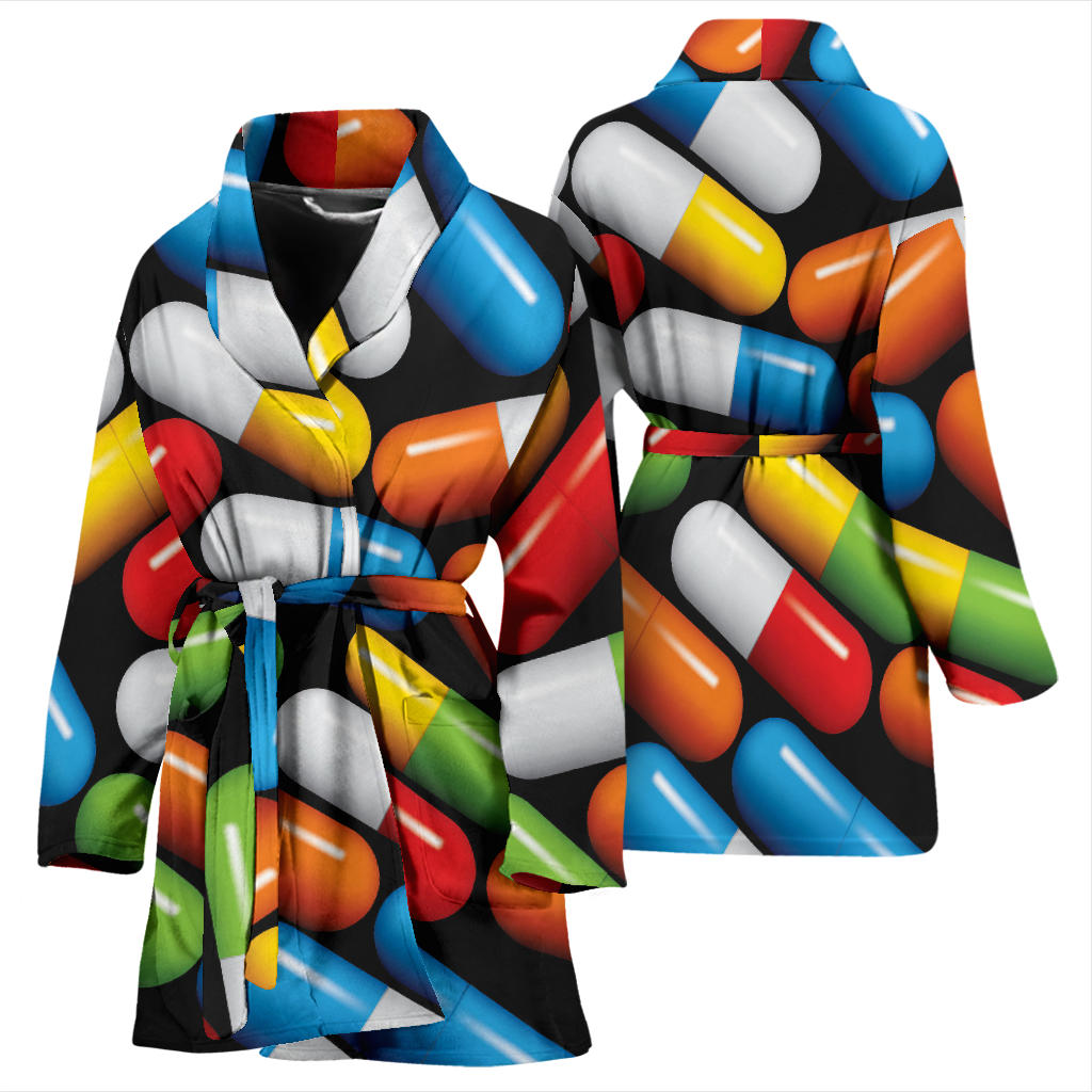 Pill Pattern Print Design A02 Women Bathrobe