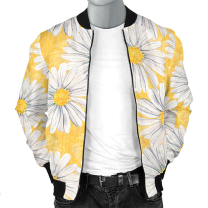 Daisy Yellow Watercolor Print Pattern Men Bomber Jacket