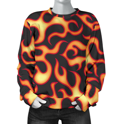Flame Fire Themed Print Women Long Sleeve Sweatshirt