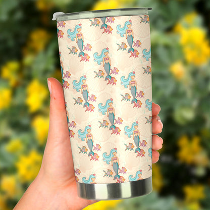 Mermaid Girl With Fish Design Print Tumbler
