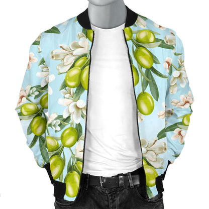 Elegant Olive Floral Print Men Bomber Jacket