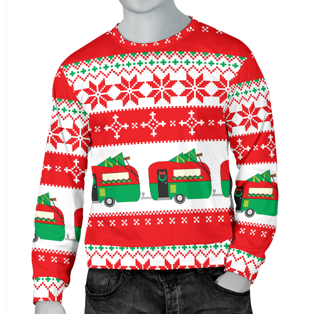 Camper Camping Ugly Christmas Design Print Men Long Sleeve Sweatshirt