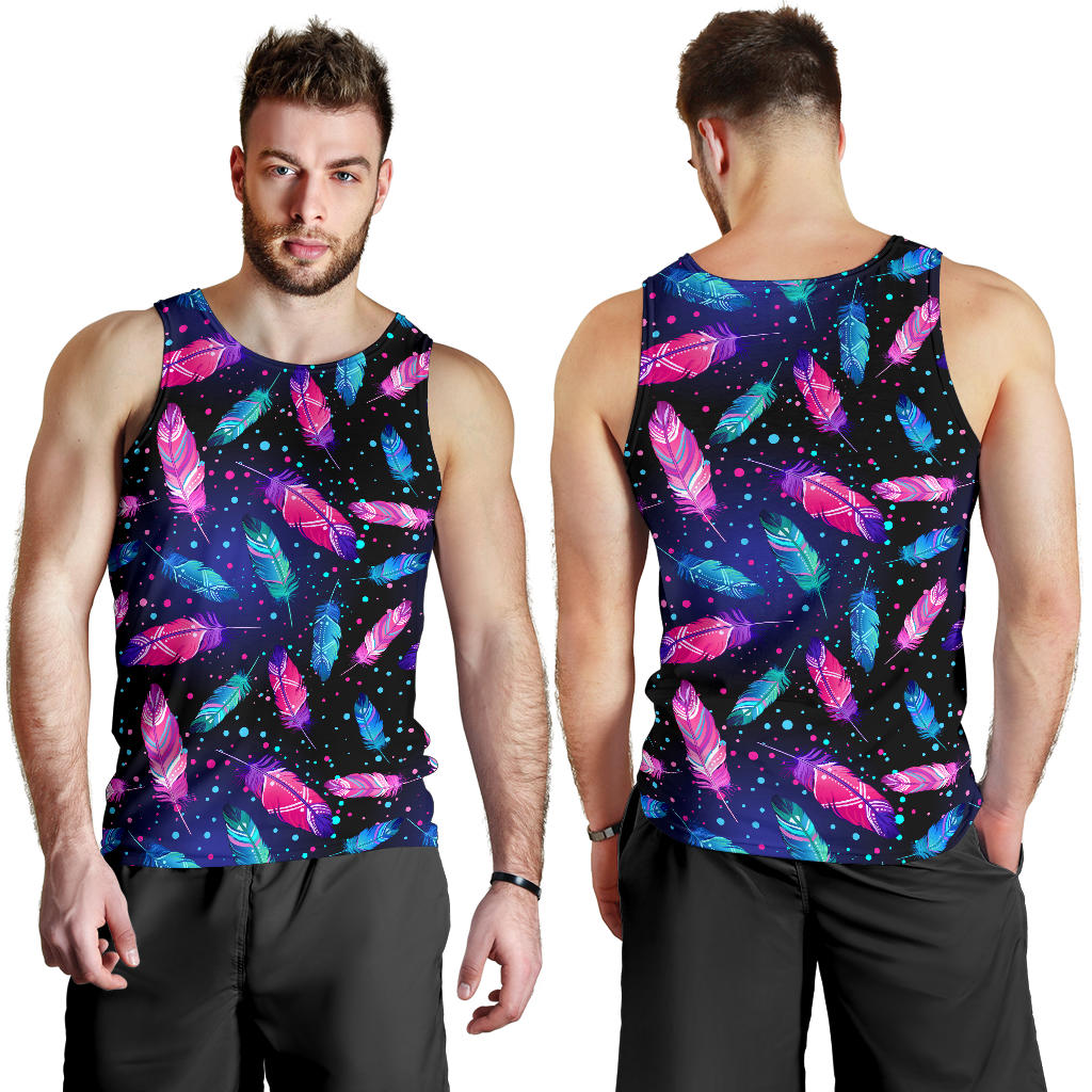 Feather Colorful Boho Design Print Men Tank Top