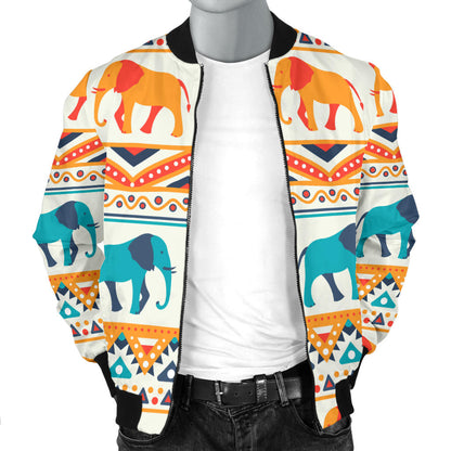 Elephant Aztec Ethnic Print Pattern Men Bomber Jacket