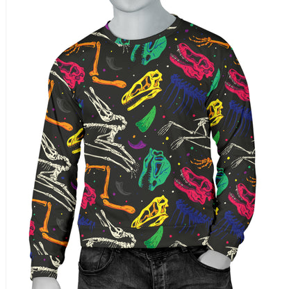 Dinosaur Skull Color Print Pattern Men Long Sleeve Sweatshirt