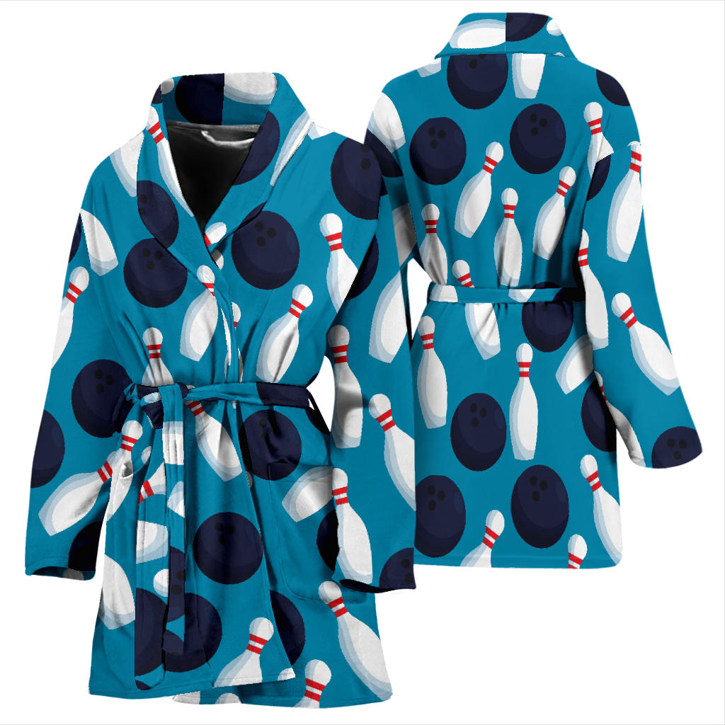 Bowling Pin Pattern Print Design 010 Women Bathrobe