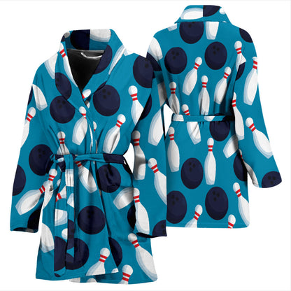 Bowling Pin Pattern Print Design 010 Women Bathrobe