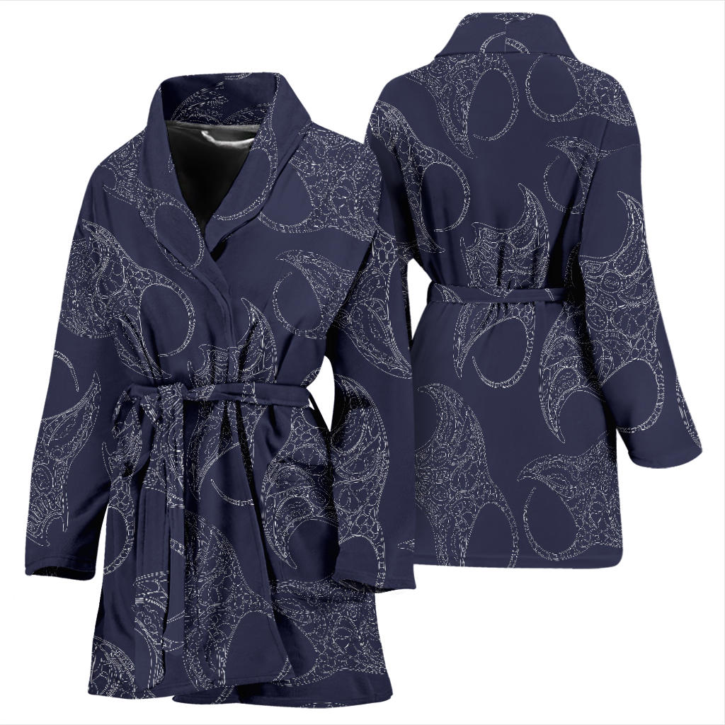 Manta Ray Pattern Print Design 01 Women Bathrobe