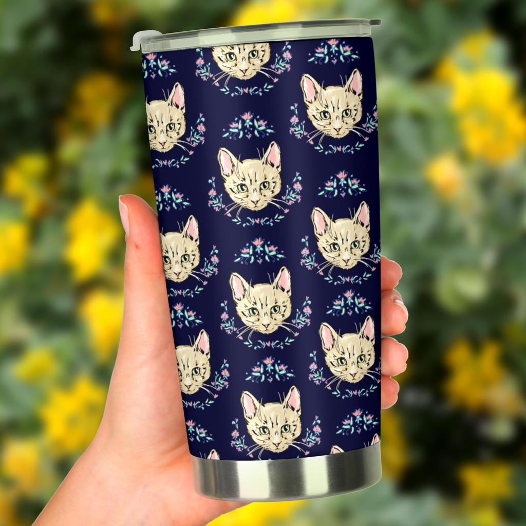 Cat Head with flower Print Pattern Tumbler