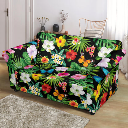 Hibiscus With Butterfly Print Design LKS305 Loveseat Couch Slipcover