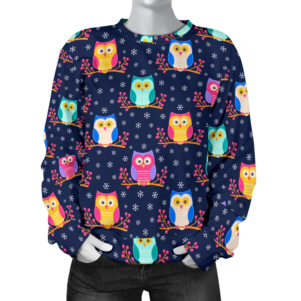 Owl Cute Themed Design Print Women Long Sleeve Sweatshirt