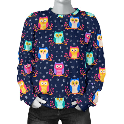 Owl Cute Themed Design Print Women Long Sleeve Sweatshirt