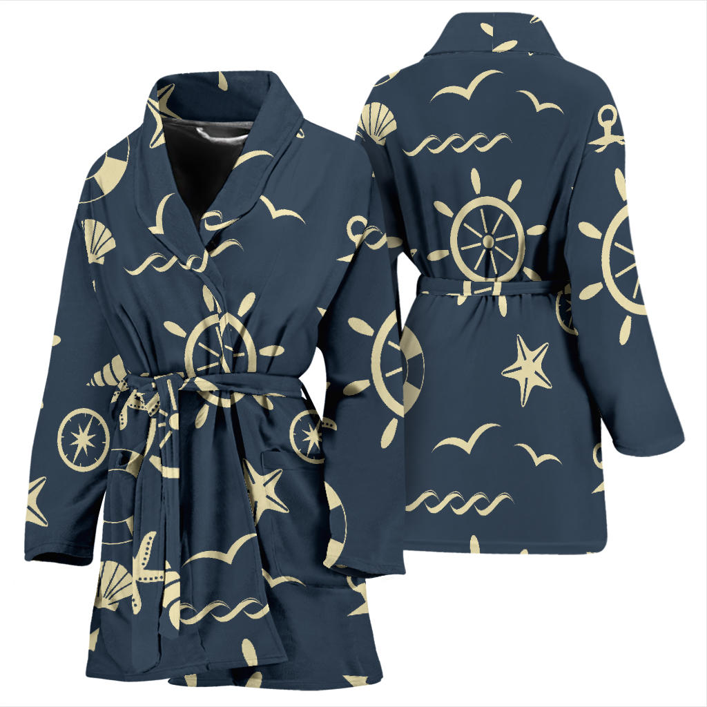 Nautical Pattern Print Design A01 Women Bathrobe
