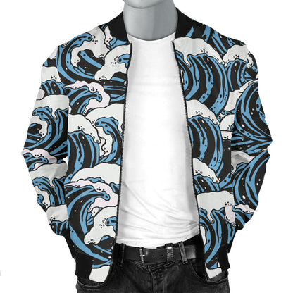 Surf Wave Pattern Print Men Bomber Jacket