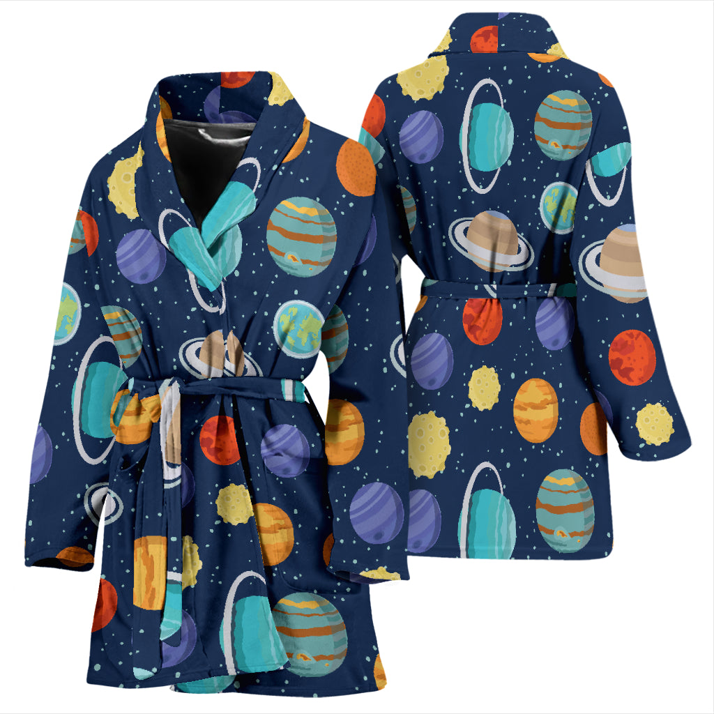 Planet With Star Print Design LKS303 Women Bathrobe