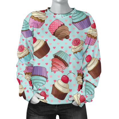 Cupcakes Fancy Heart Print Pattern Women Long Sleeve Sweatshirt