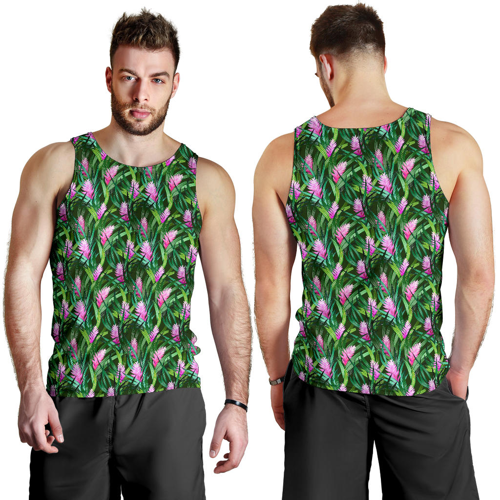 Tropical Folower Pink Heliconia Print Men Tank Top