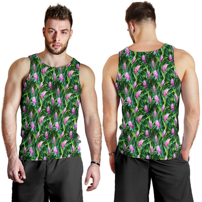 Tropical Folower Pink Heliconia Print Men Tank Top