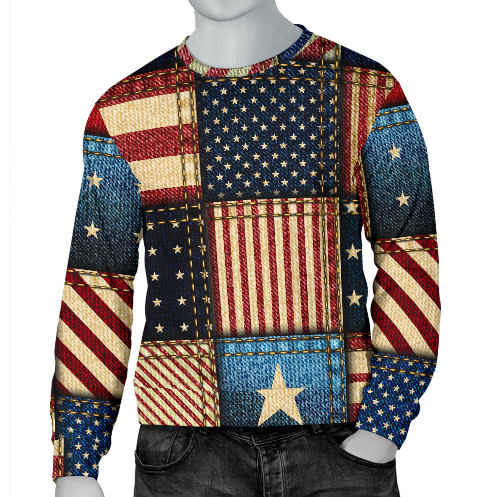 American flag Patchwork Design Men Long Sleeve Sweatshirt