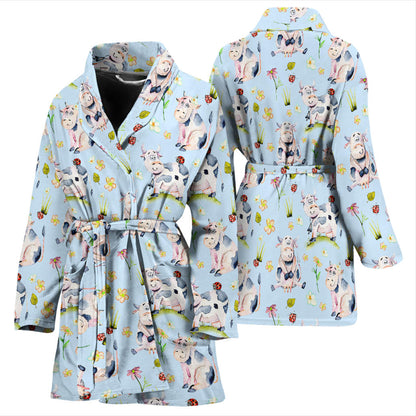 Cow Happy Pattern Print Design 05 Women Bathrobe