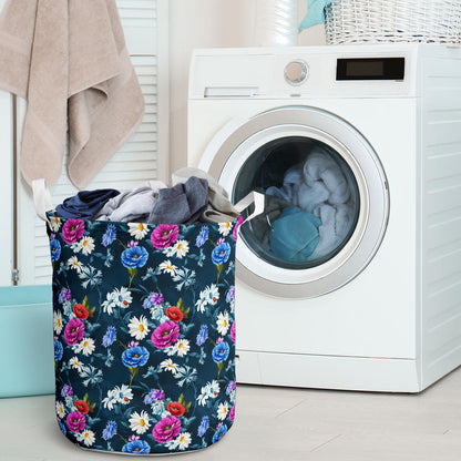 Floral Blue Themed Print Laundry Basket