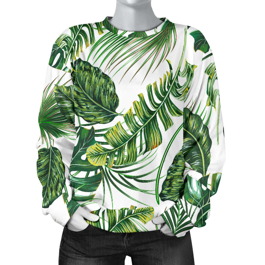 Green Pattern Tropical Palm Leaves Women Long Sleeve Sweatshirt