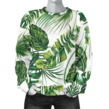 Green Pattern Tropical Palm Leaves Women Long Sleeve Sweatshirt