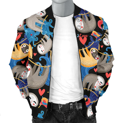 Sloth Cartoon Design Themed Print Men Bomber Jacket