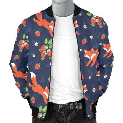 Fox Strawberry Print Pattern Men Bomber Jacket